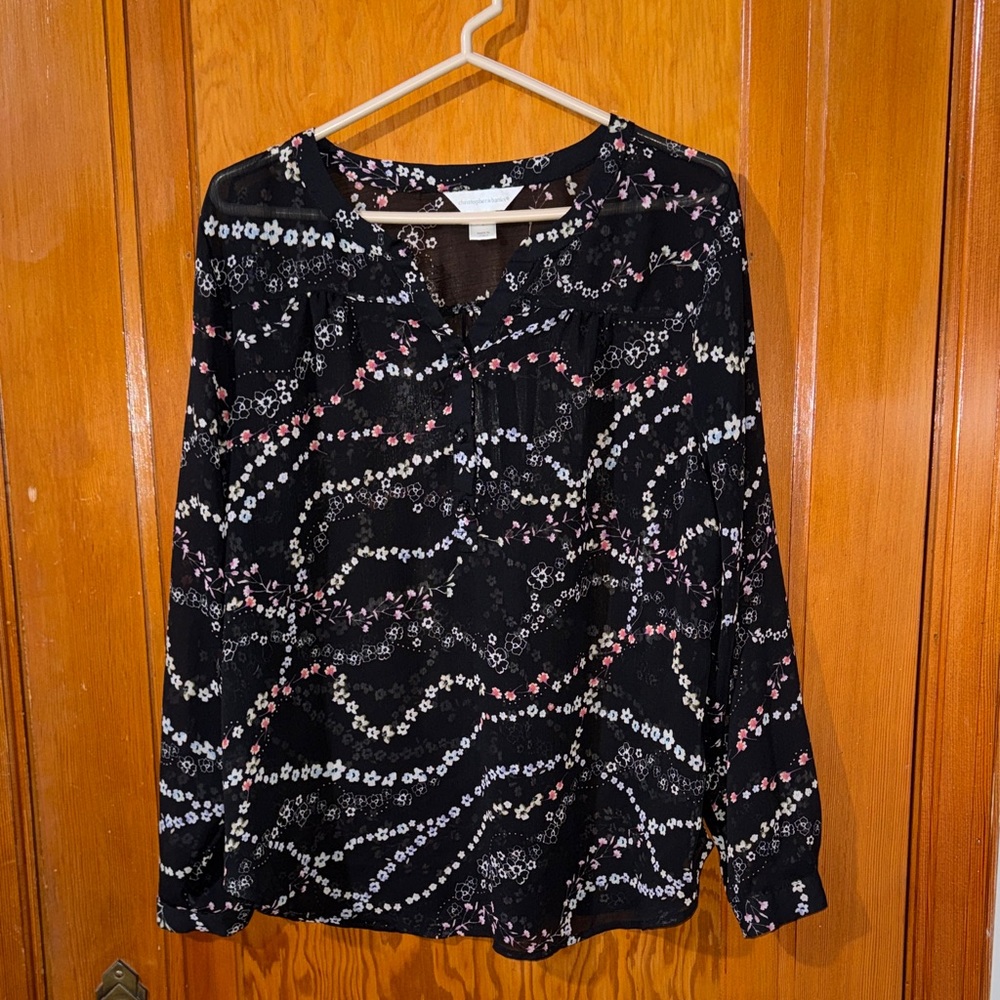 Christopher and Banks Floral Black Blouse